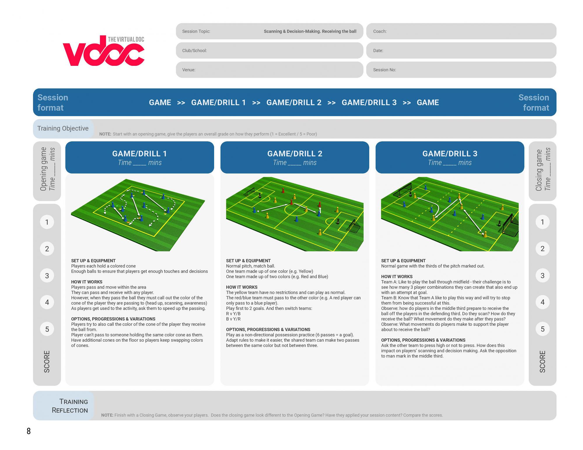 8 Session Program: The ‘In Possession’ Series: Scanning, Decision-Making, Receiving and First Touch